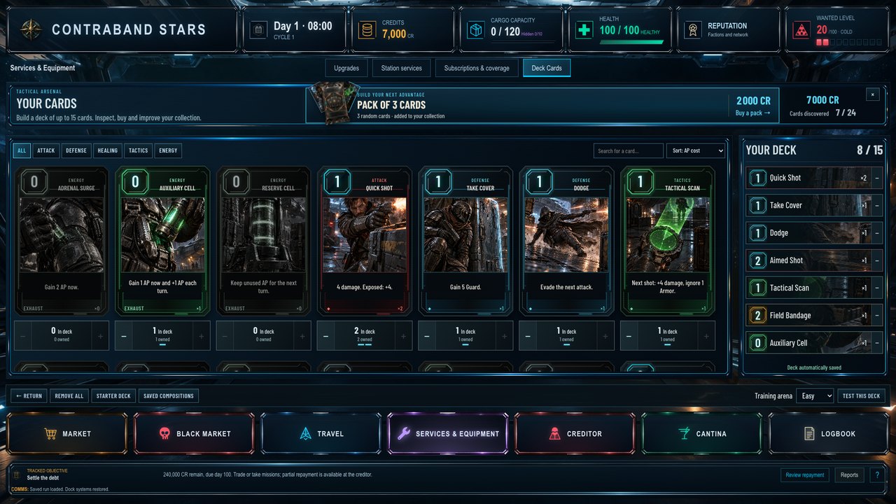 Cargo and deck-building screen