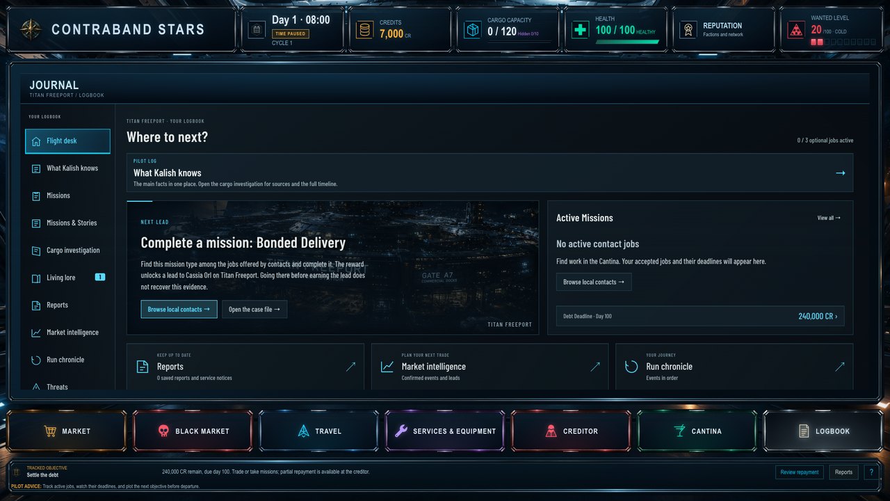 Pilot log with objectives and journal entries